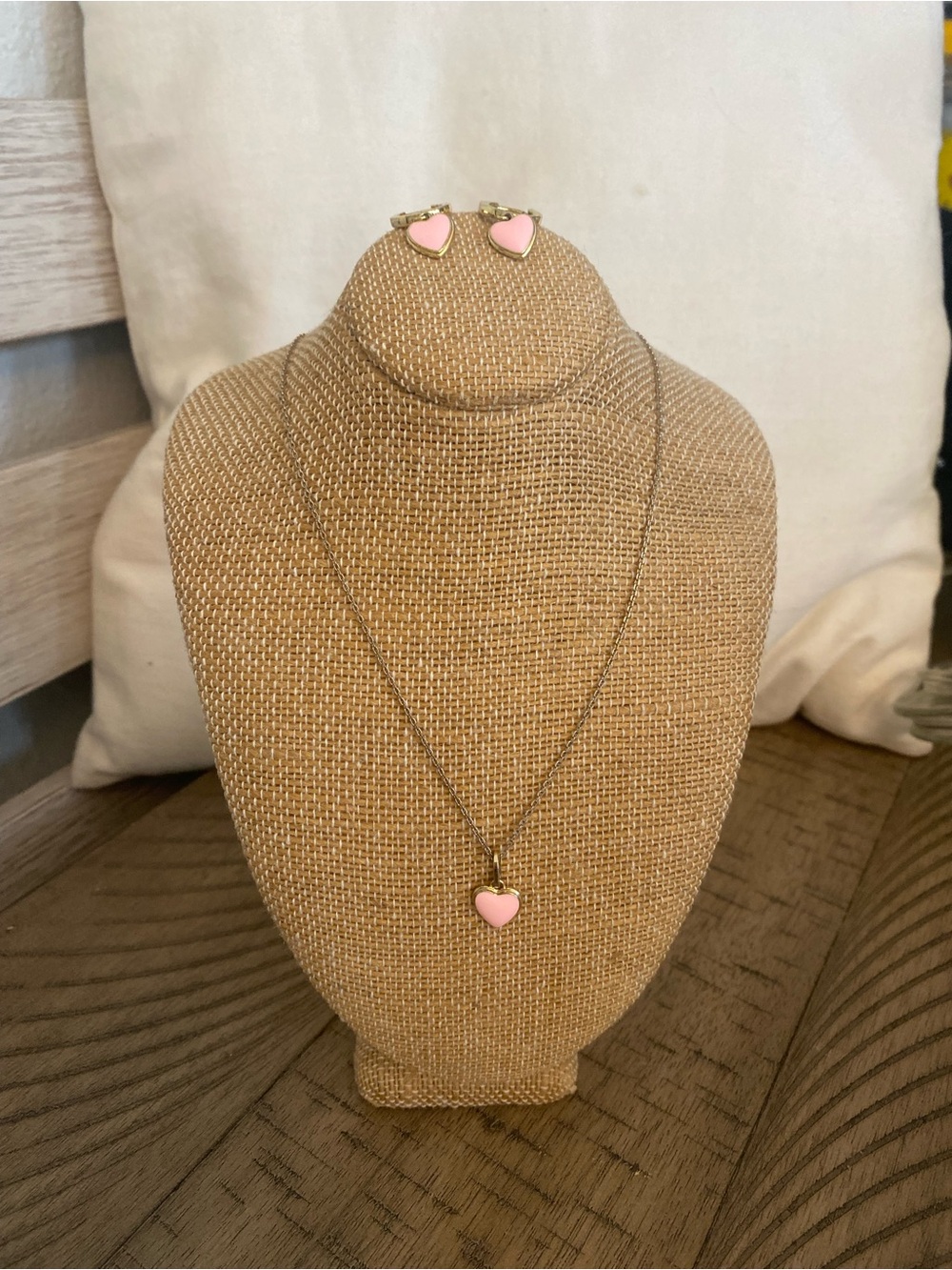 Pink Heart Pendant Necklace with Matching Stud Earrings - Women Jewelry